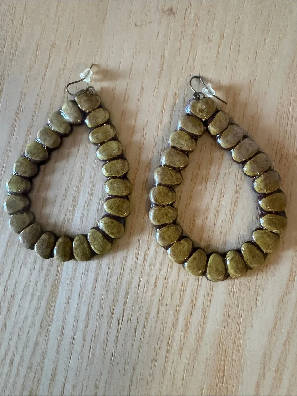 Handcrafted Gold-Tone Teardrop Beaded Earrings  Red material earrings